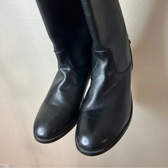 Frye Melissa black leather back zipper knee high riding boots 9