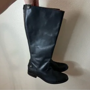 Frye Melissa black leather back zipper knee high riding boots 9