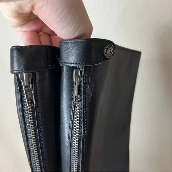 Frye Melissa black leather back zipper knee high riding boots 9