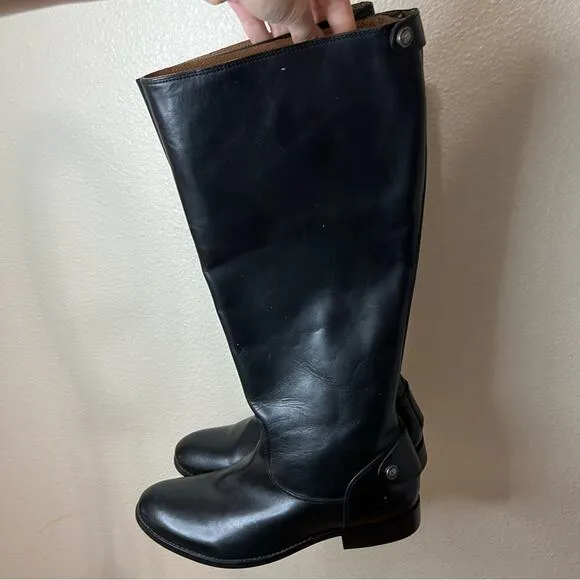 Frye Melissa black leather back zipper knee high riding boots 9