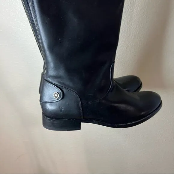 Frye Melissa black leather back zipper knee high riding boots 9