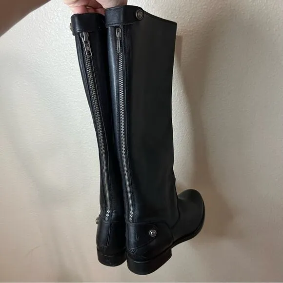 Frye Melissa black leather back zipper knee high riding boots 9