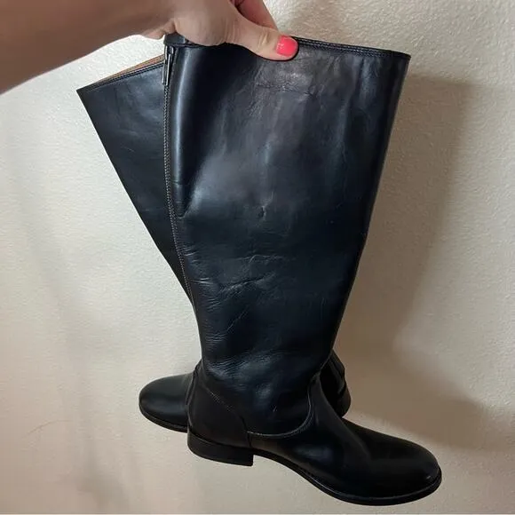 Frye Melissa black leather back zipper knee high riding boots 9