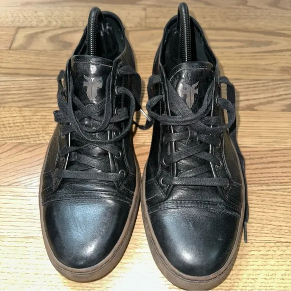 FRYE Men’s Justin Low Lace Round Toe Leather Black Sneakers