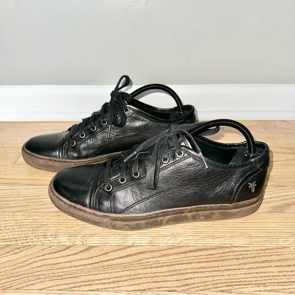 FRYE Men’s Justin Low Lace Round Toe Leather Black Sneakers