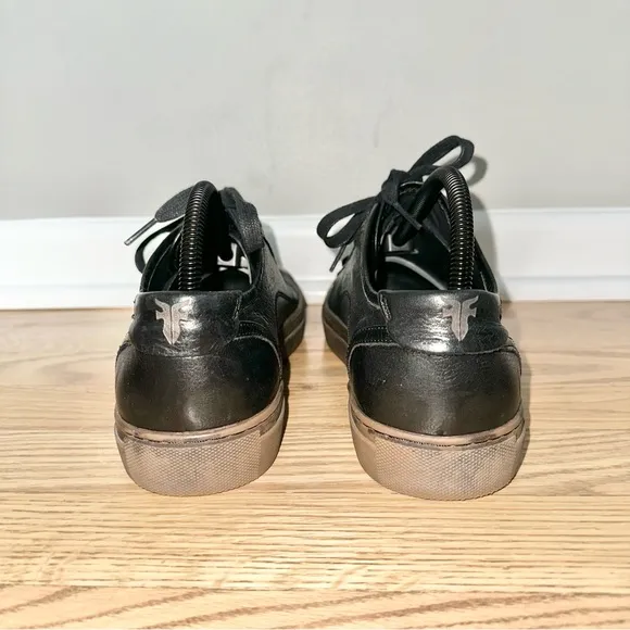 FRYE Men’s Justin Low Lace Round Toe Leather Black Sneakers