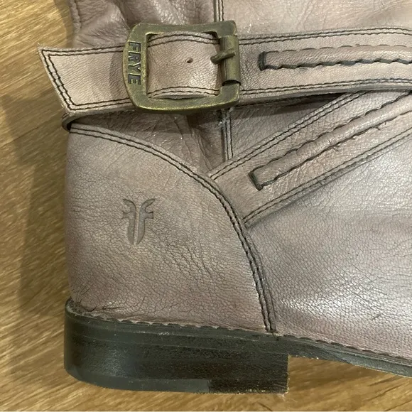 Frye Paige Trapunto Buckle Mid Calf Leather Boots Size 6 Brown
