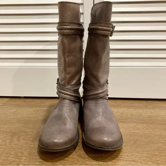 Frye Paige Trapunto Buckle Mid Calf Leather Boots Size 6 Brown