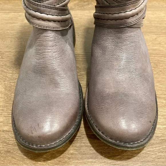 Frye Paige Trapunto Buckle Mid Calf Leather Boots Size 6 Brown