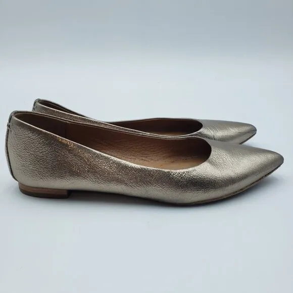 FRYE Sienna Pointed  Ballet Flats 8.5 Womens Slip On Leather Gold