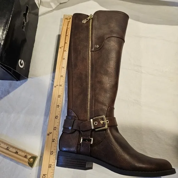 G By Guess Knee Height Tall Boots Hayden Brown Faux Leather sz 5.5