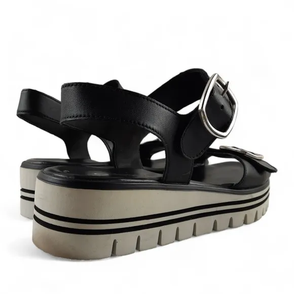 GABOR Comfort Chunky Sandals Adjustable Foam Platform Cushioned Black White 10.5