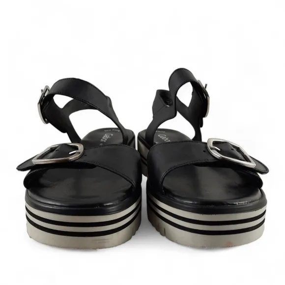 GABOR Comfort Chunky Sandals Adjustable Foam Platform Cushioned Black White 10.5