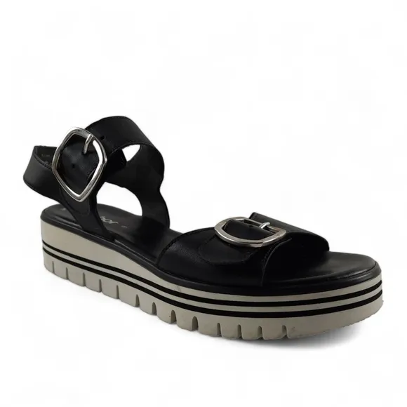 GABOR Comfort Chunky Sandals Adjustable Foam Platform Cushioned Black White 10.5