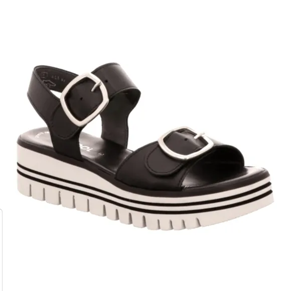 GABOR Comfort Chunky Sandals Adjustable Foam Platform Cushioned Black White 10.5