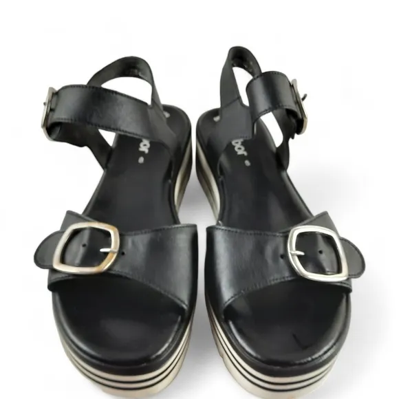 GABOR Comfort Chunky Sandals Adjustable Foam Platform Cushioned Black White 10.5