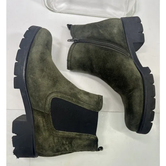 Gabor Womens Green Suede Chelsea Lug Ankle Boots Size 6 Dreamvelour