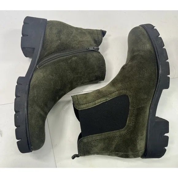 Gabor Womens Green Suede Chelsea Lug Ankle Boots Size 6 Dreamvelour