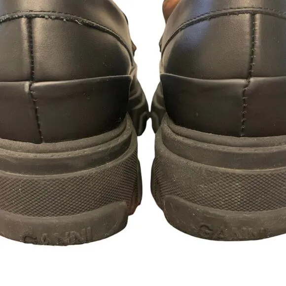 GANNI Leather Chunky Black Loafers sz 9