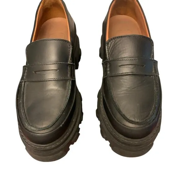 GANNI Leather Chunky Black Loafers sz 9