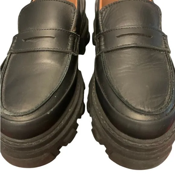 GANNI Leather Chunky Black Loafers sz 9