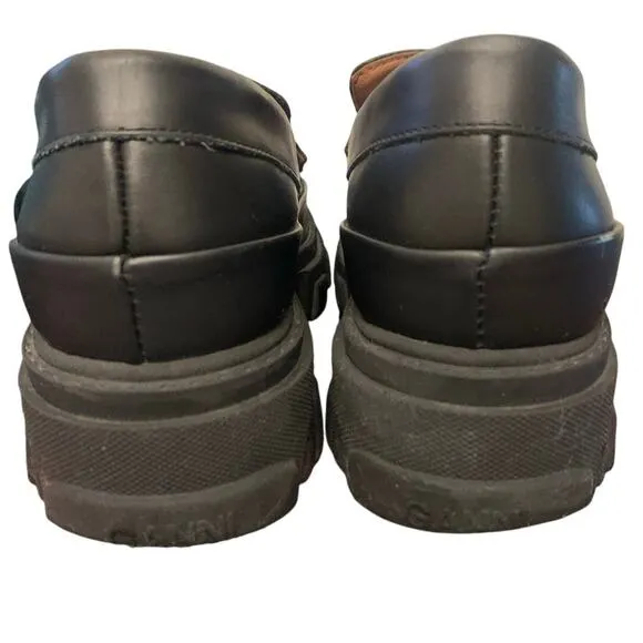GANNI Leather Chunky Black Loafers sz 9