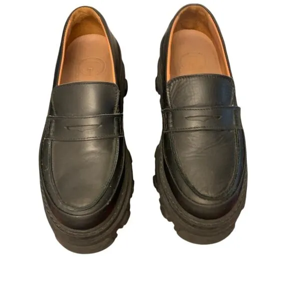 GANNI Leather Chunky Black Loafers sz 9