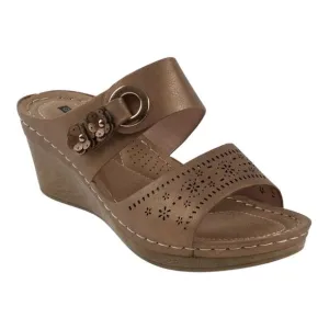 GC Shoes Women's Theresa Comfort Wedge Slide Sandals Bronze Size 8 1/2