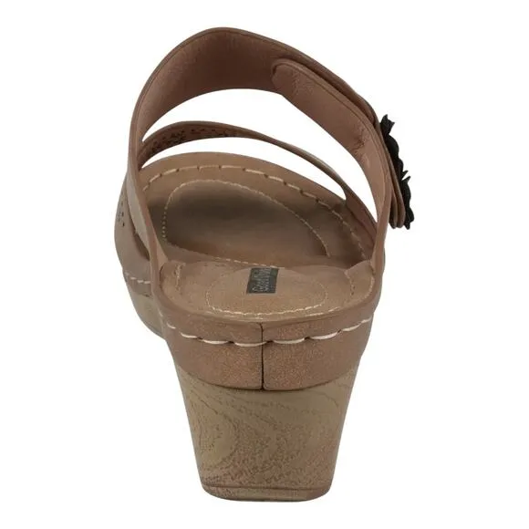 GC Shoes Women's Theresa Comfort Wedge Slide Sandals Bronze Size 8 1/2