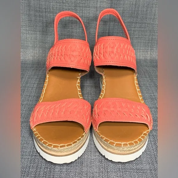 Gentle Souls Elyssa Two-Band Braid Coral Wedge Heel Sandals Size 10M