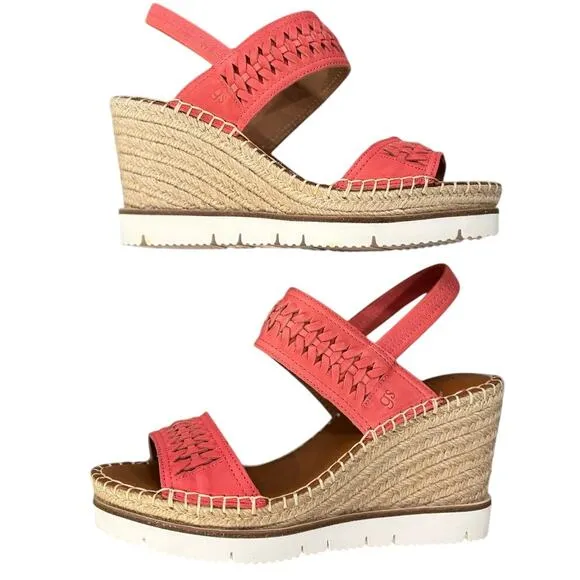 Gentle Souls Elyssa Two-Band Braid Wedge Heel Sandals 7.5 Coral