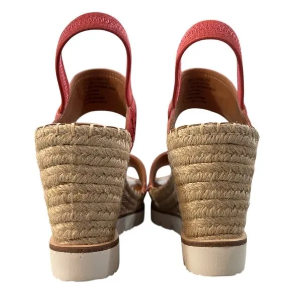 Gentle Souls Elyssa Two-Band Braid Wedge Heel Sandals 7.5 Coral