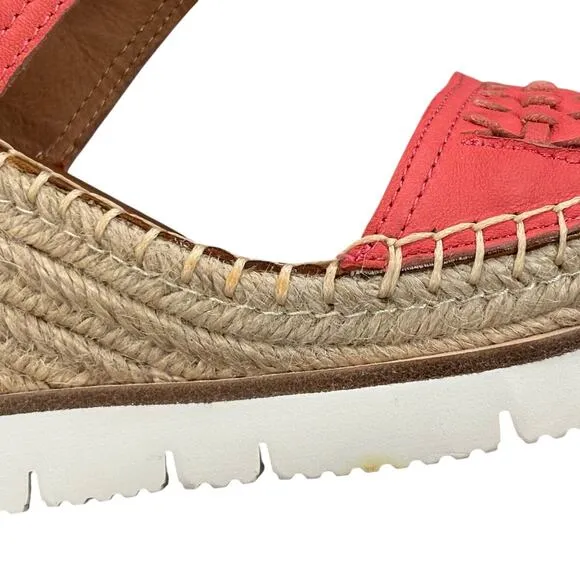 Gentle Souls Elyssa Two-Band Braid Wedge Heel Sandals 7.5 Coral