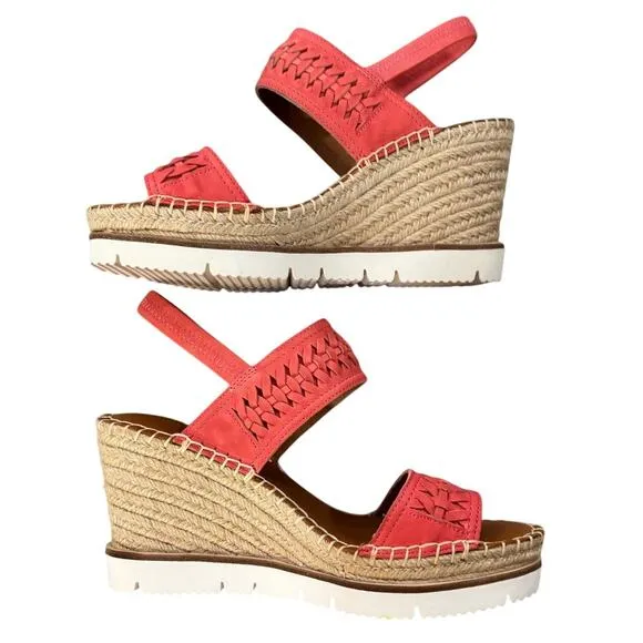 Gentle Souls Elyssa Two-Band Braid Wedge Heel Sandals 7.5 Coral