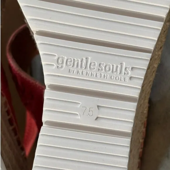 Gentle Souls Elyssa Two-Band Braid Wedge Heel Sandals 7.5 Coral