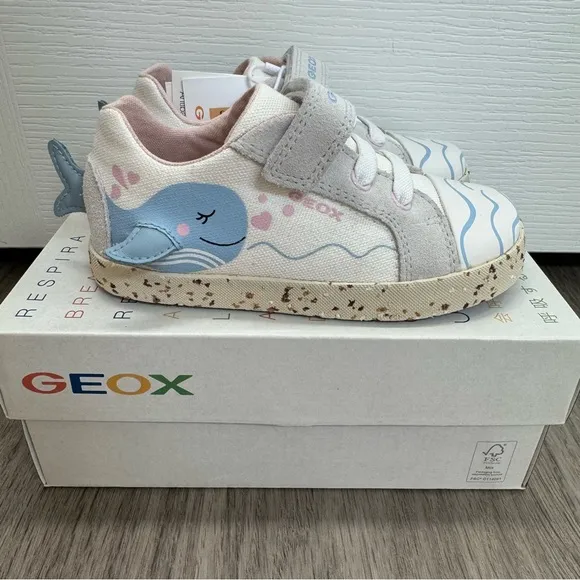 Geox Girls White Blue Whale Kilwi Sneakers US8/150mm