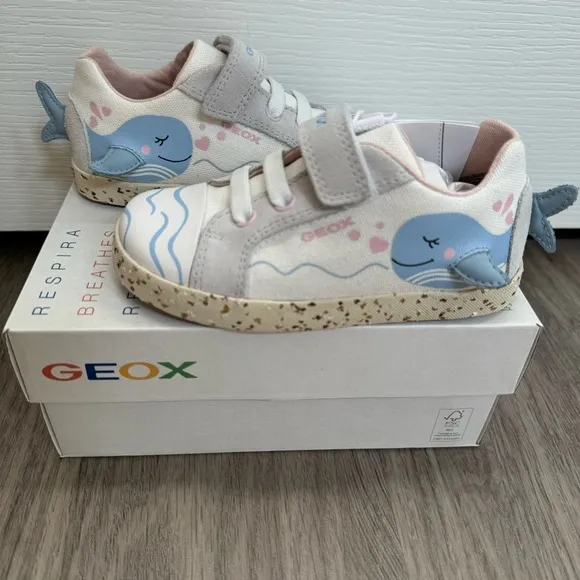 Geox Girls White Blue Whale Kilwi Sneakers US8/150mm
