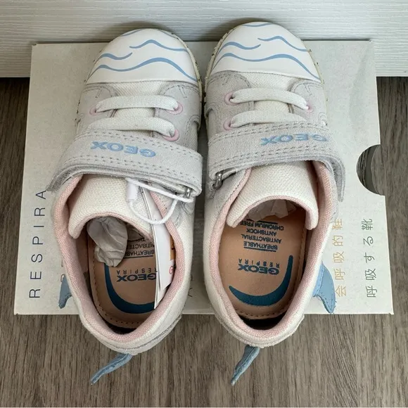 Geox Girls White Blue Whale Kilwi Sneakers US8/150mm