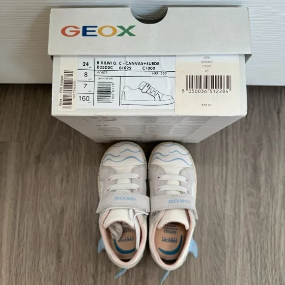 Geox Girls White Blue Whale Kilwi Sneakers US8/150mm