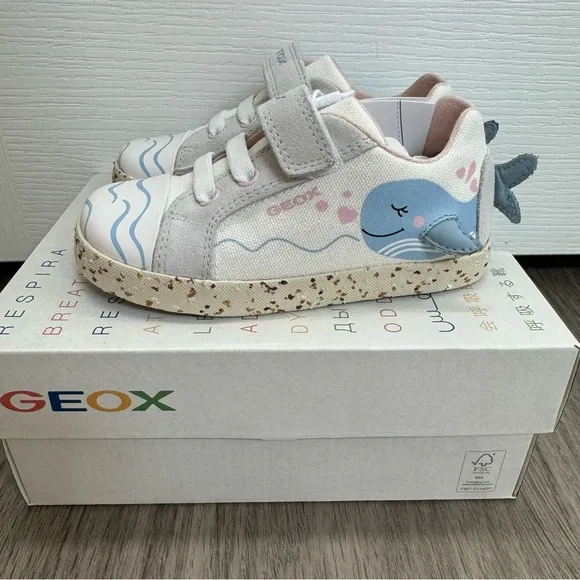Geox Girls White Blue Whale Kilwi Sneakers US8/150mm