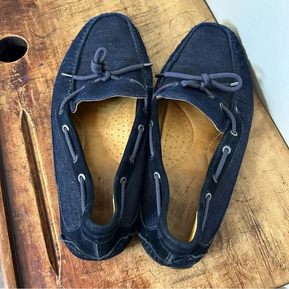 G.H. Bass &amp; Co. men's sz 12 denim &amp; leather moc drivers loafers, GUC