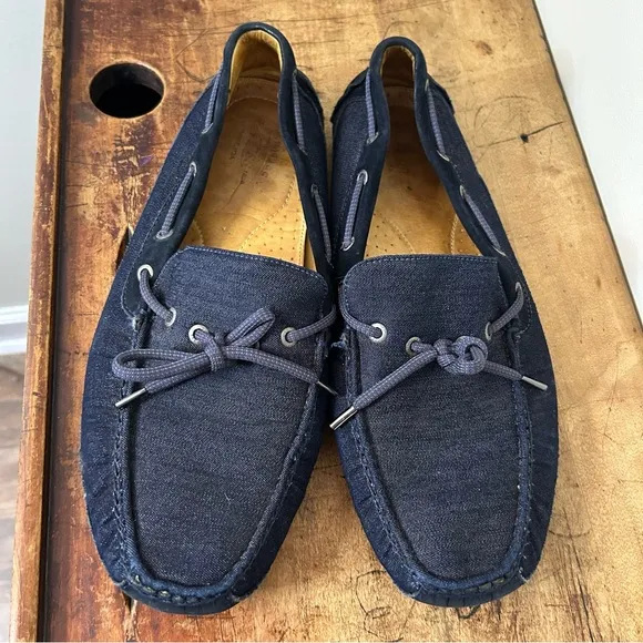 G.H. Bass &amp; Co. men's sz 12 denim &amp; leather moc drivers loafers, GUC