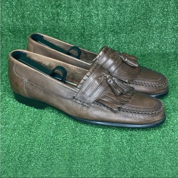 GH Bass Brown Leather Slip On Courier Kiltie Tassel Loafers Men’s Size 11.5 M