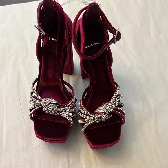 Gianni Bini Anissa Velvet Rhinestone Knot Platform Dress Sandals