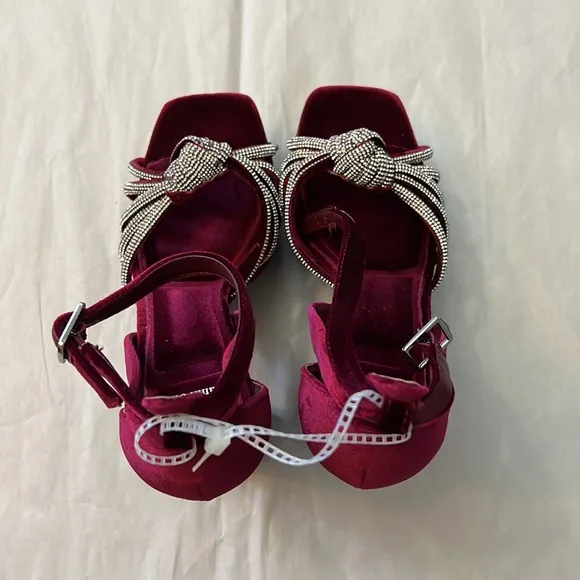Gianni Bini Anissa Velvet Rhinestone Knot Platform Dress Sandals