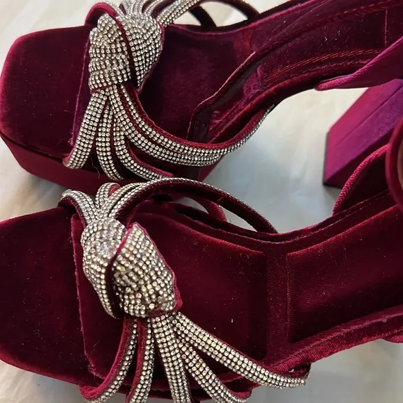 Gianni Bini Anissa Velvet Rhinestone Knot Platform Dress Sandals