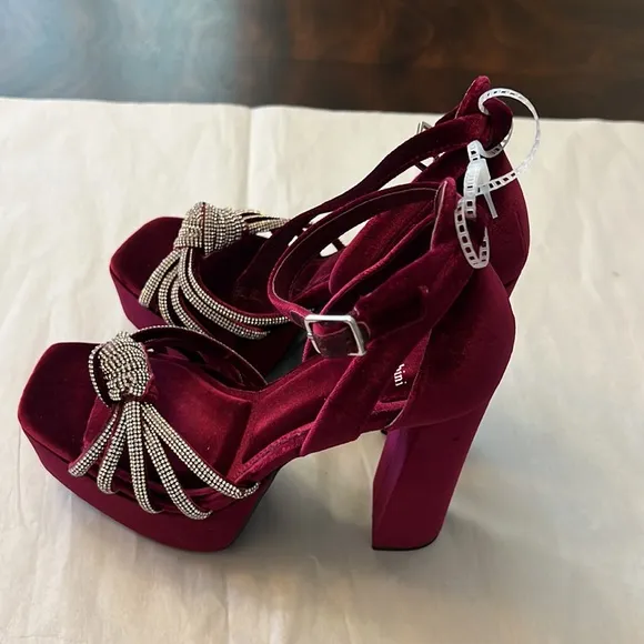 Gianni Bini Anissa Velvet Rhinestone Knot Platform Dress Sandals