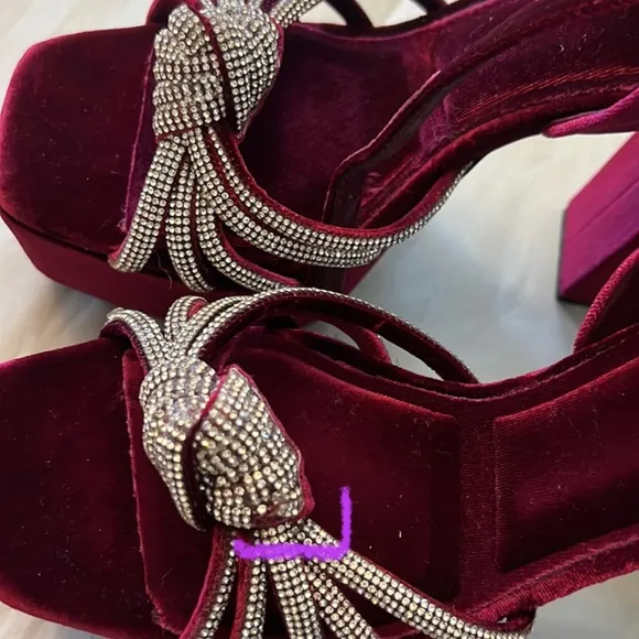 Gianni Bini Anissa Velvet Rhinestone Knot Platform Dress Sandals