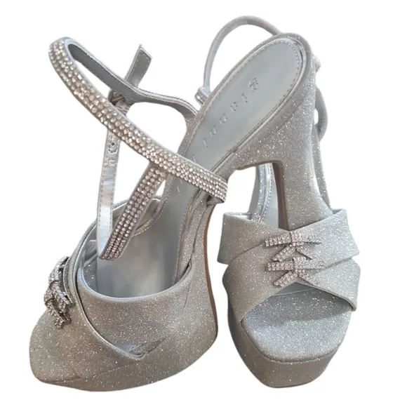 Gianni Bini Dempsey Glitter Rhinestone Bow Platform Sandals