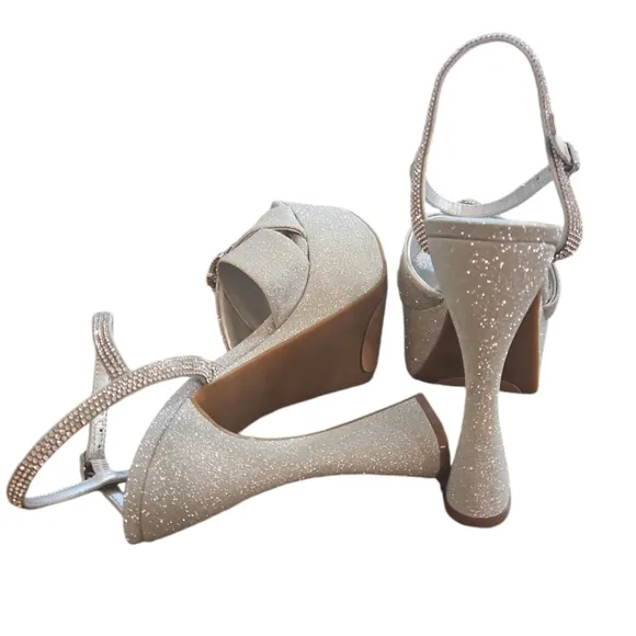 Gianni Bini Dempsey Glitter Rhinestone Bow Platform Sandals